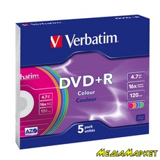 43556  VERBATIM 43556 DVD+R 4.7Gb 16x Color Slim