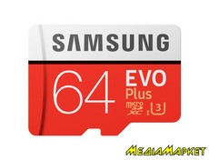 MB-MC64GA/RU  MicroSDXC Samsung Evo Plus 64GB C10 UHS-I U3 R100/W60MB/s + SD 